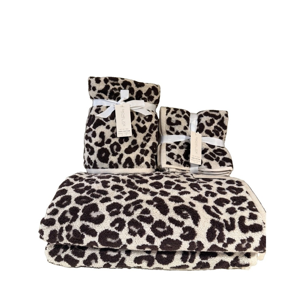 8pc Rachel Zoe Leopard Cheetah Animal Print Bath Hand Washcloth Towel Set NEW